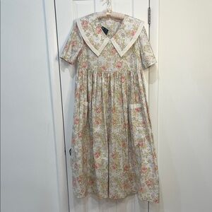 Vtg 90s Laura Ashley Floral Dress WITH TAGS Ecru Washed Coral Cottagecore